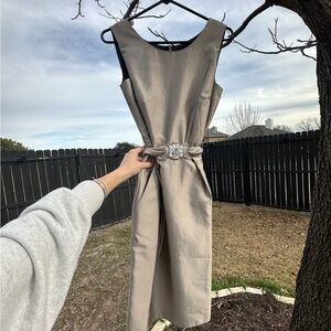 Alex Evenings Taupe Sleeveless Midi Dress